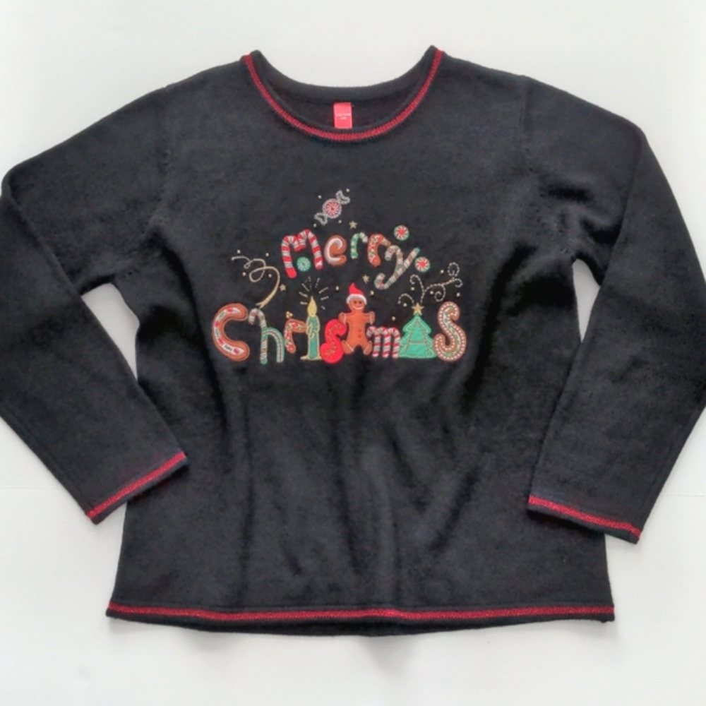Merry Christmas Sweater Vintage Ugly Christmas Knit Sweater Black Red size XXL